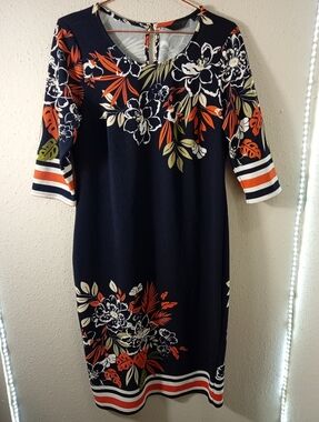 Mlle Gabrielle Navy Blue Floral Spring Dress sz 1X